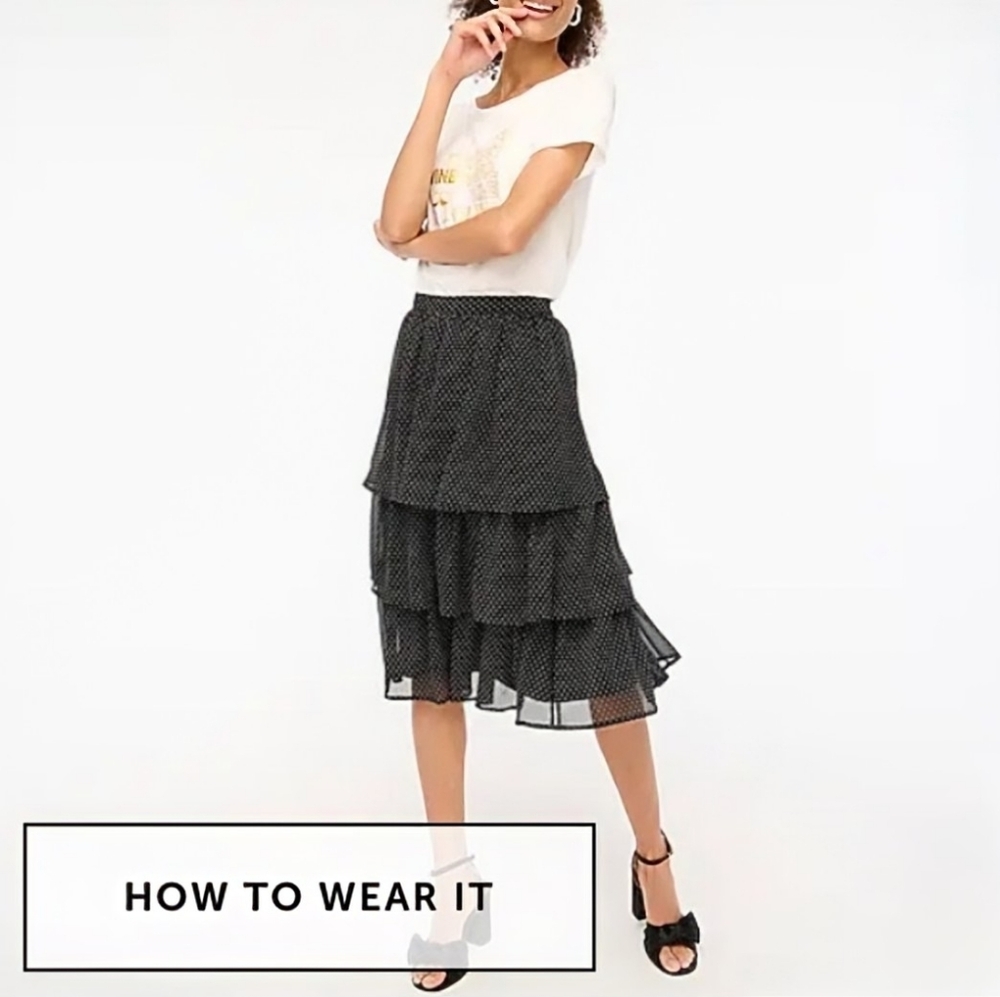 🌼 NWT! J.Crew: Ruffled Tiered Midi Skirt, Lightweight – M